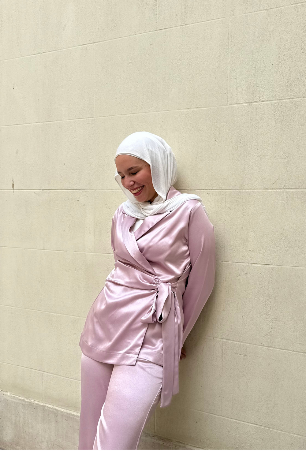 Satin Wrap Blazer Set in Rose