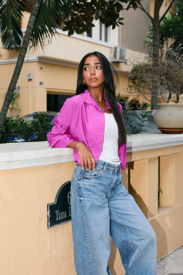 Just Like Me Cropped Shirt in Fuchsia