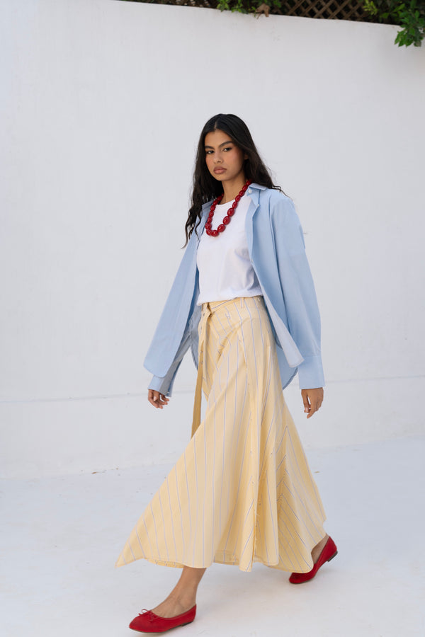 Belted Poplin Skirt in Yellow