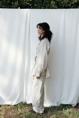 Drawstring Linen Pants in Beige