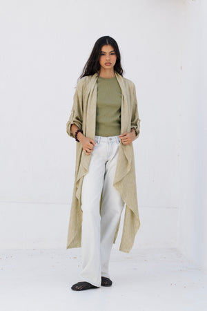 Long Drape Cardigan in Olive