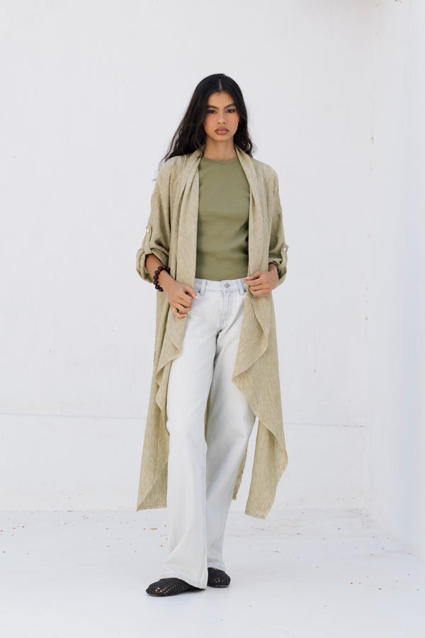 Long Drape Cardigan in Olive