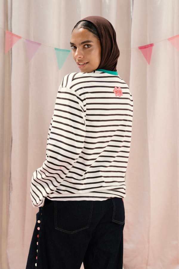 Striped Long Sleeve T-Shirt In Brown