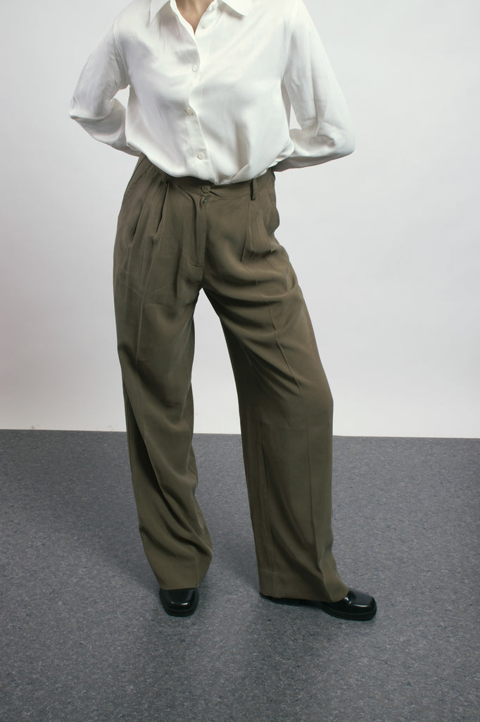 Darted Wide Leg Trousers In Olive