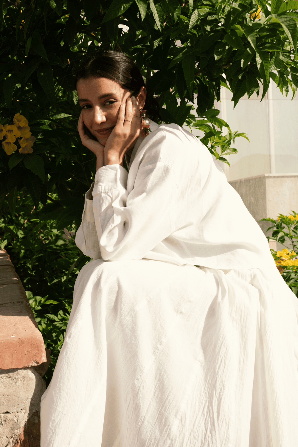 Cropped Linen Shirt in White