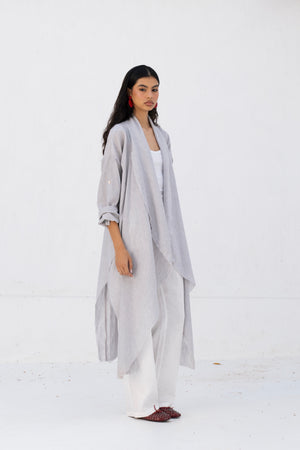 Long Drape Cardigan In Grey