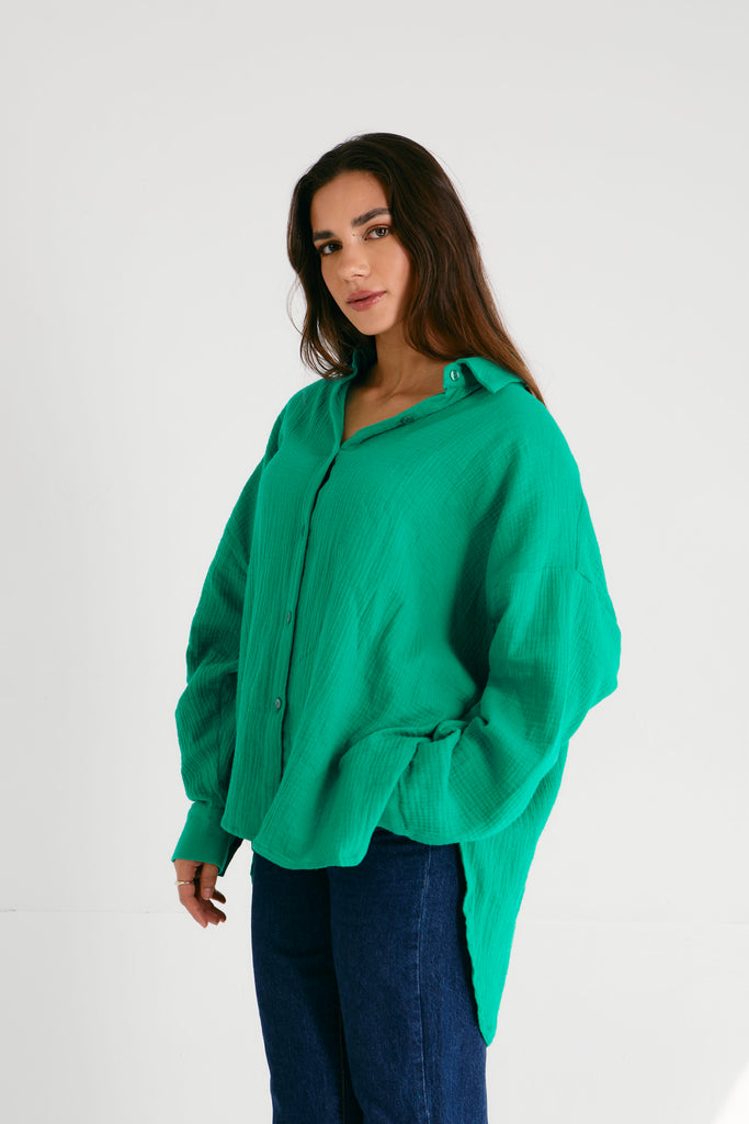 Cotton Muslin Shirt in Green