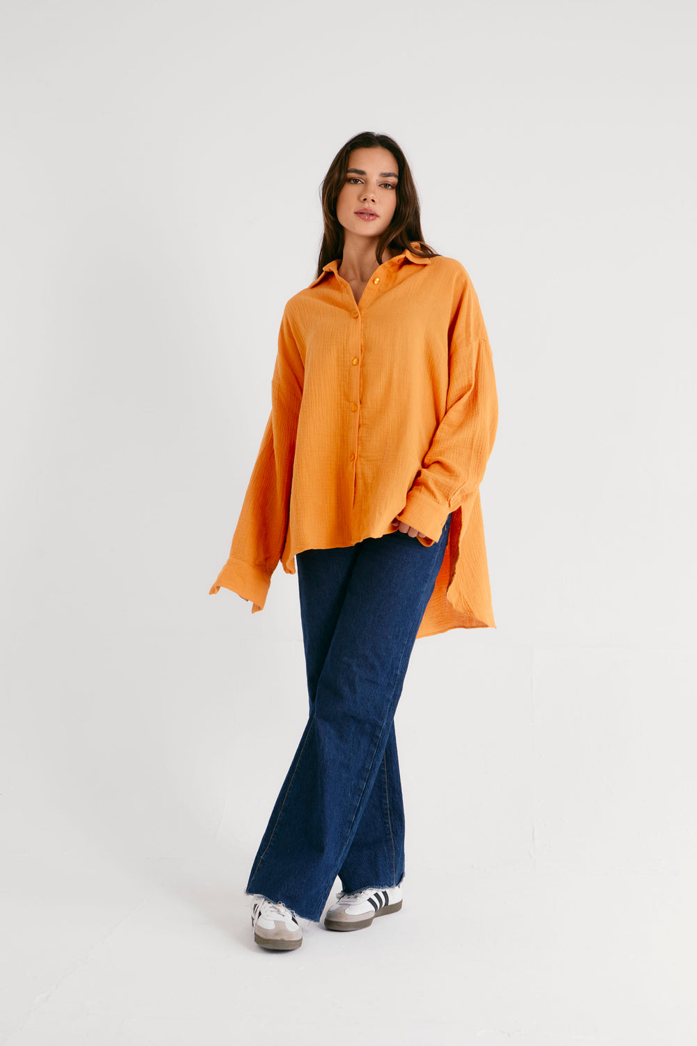 Cotton Muslin Shirt in Orange