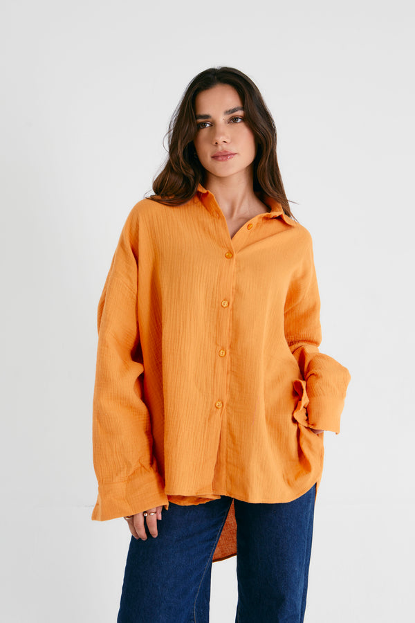 Cotton Muslin Shirt in Orange