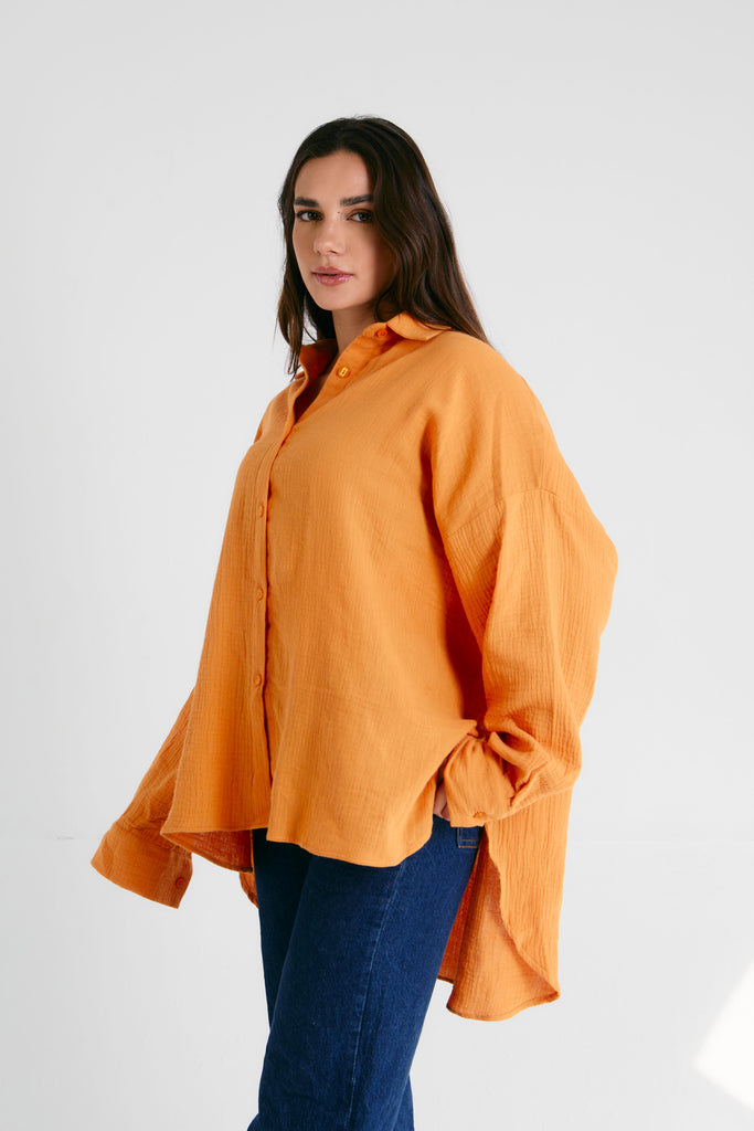 Cotton Muslin Shirt in Orange