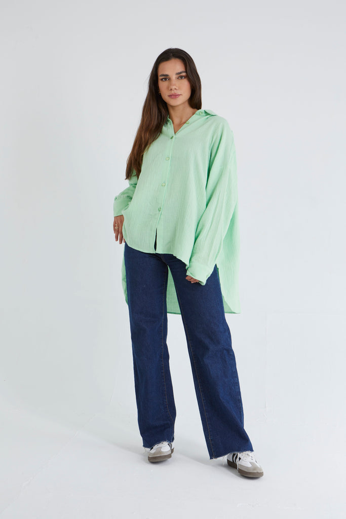 Cotton Muslin Shirt in Lime