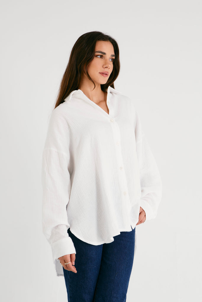 Cotton Muslin Shirt in White