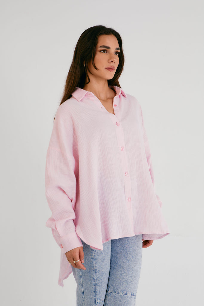 Cotton Muslin Shirt in Rose