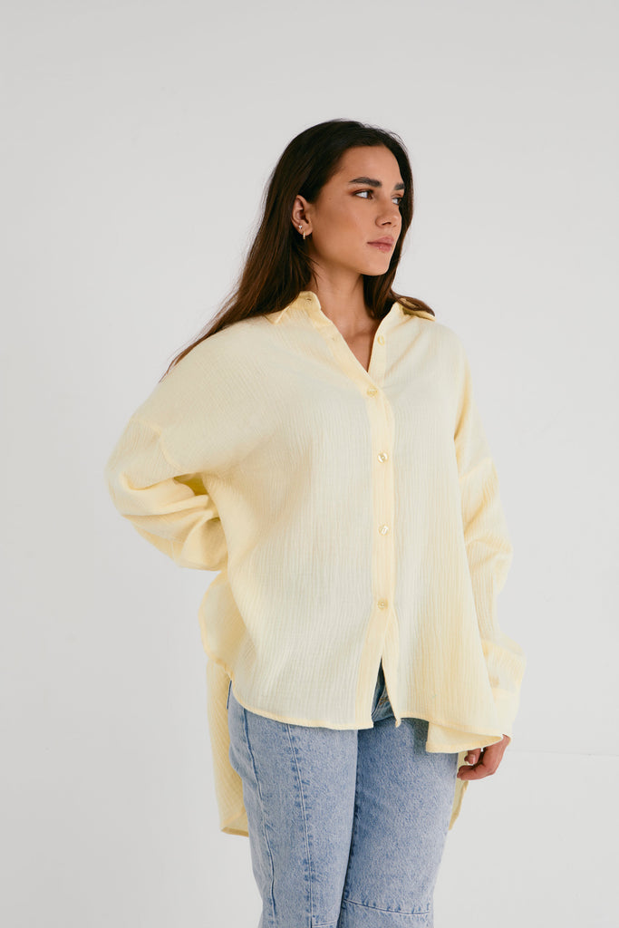 Cotton Muslin Shirt in Pastel Yellow
