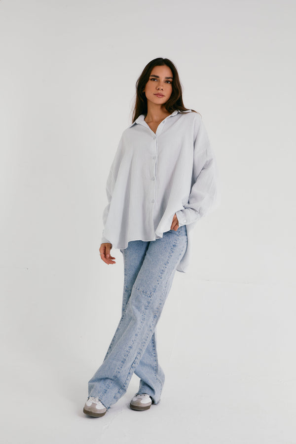Cotton Muslin Shirt in Sky Blue