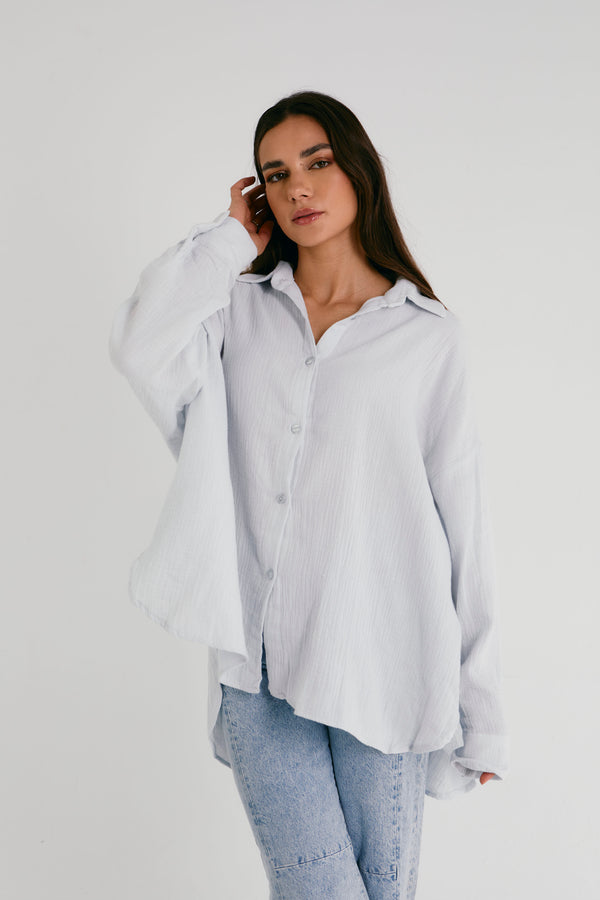 Cotton Muslin Shirt in Sky Blue