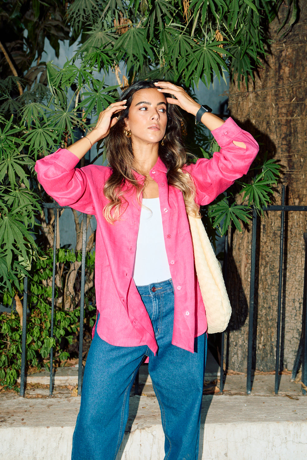 Oversized Linen Shirt in Fucshia