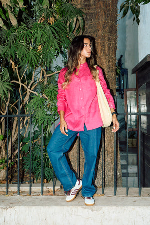 Oversized Linen Shirt in Fucshia