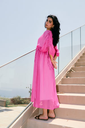 String Tie Dress in Fucshia