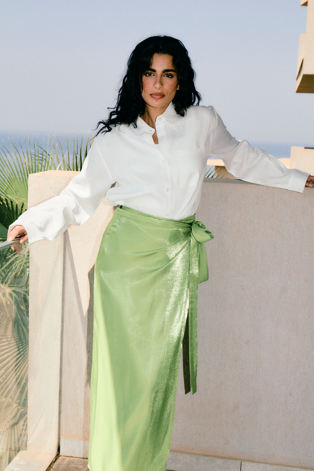 Shimmery Wrap Skirt in Lime