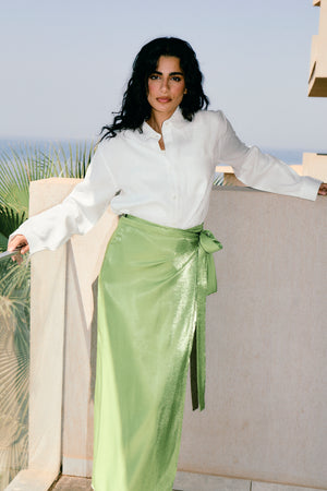Shimmery Wrap Skirt in Lime