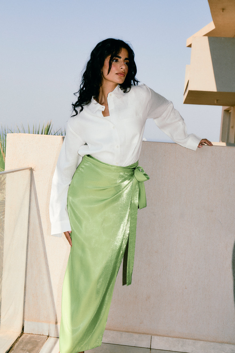 Shimmery Wrap Skirt in Lime