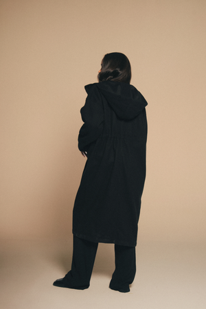 Drawstring Wool Coat in Black