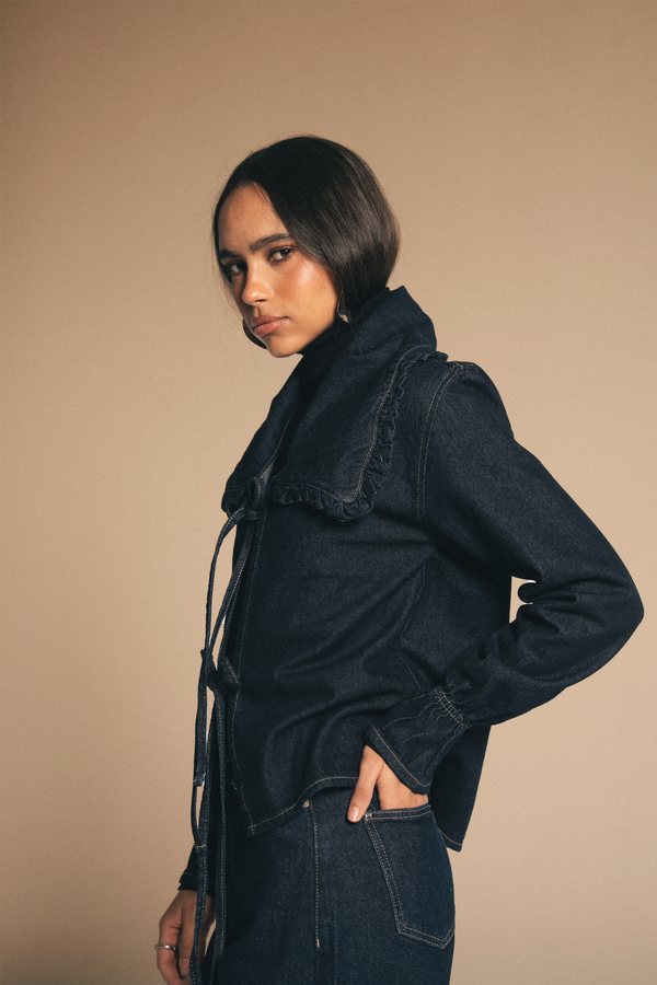 Frill Collar Denim Top