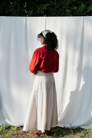 Pleated Linen Skirt in Beige