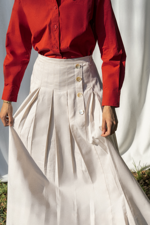 Pleated Linen Skirt in Beige