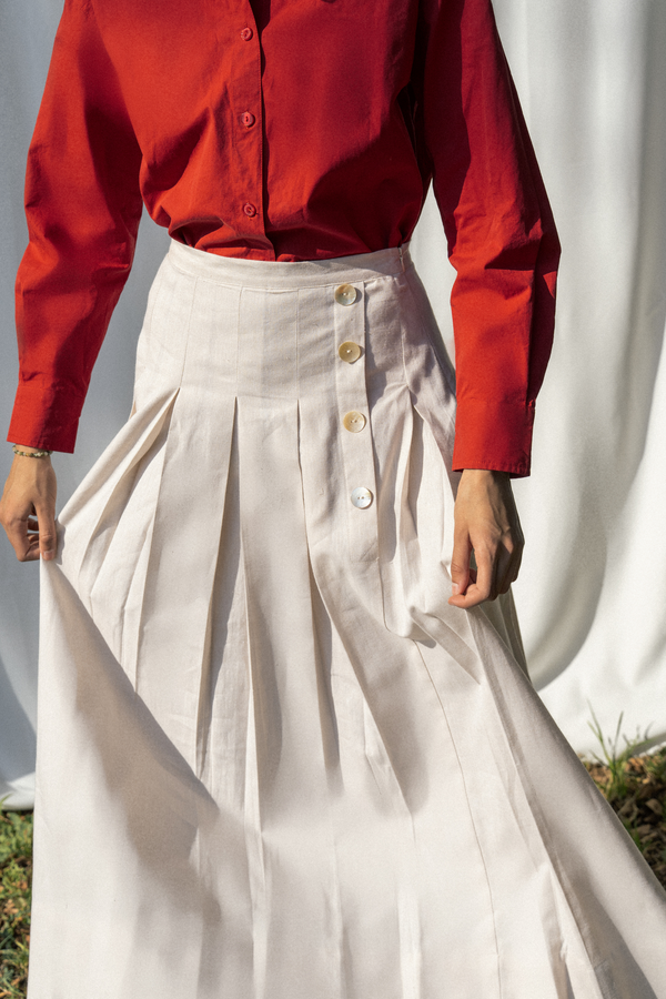 Pleated Linen Skirt in Beige