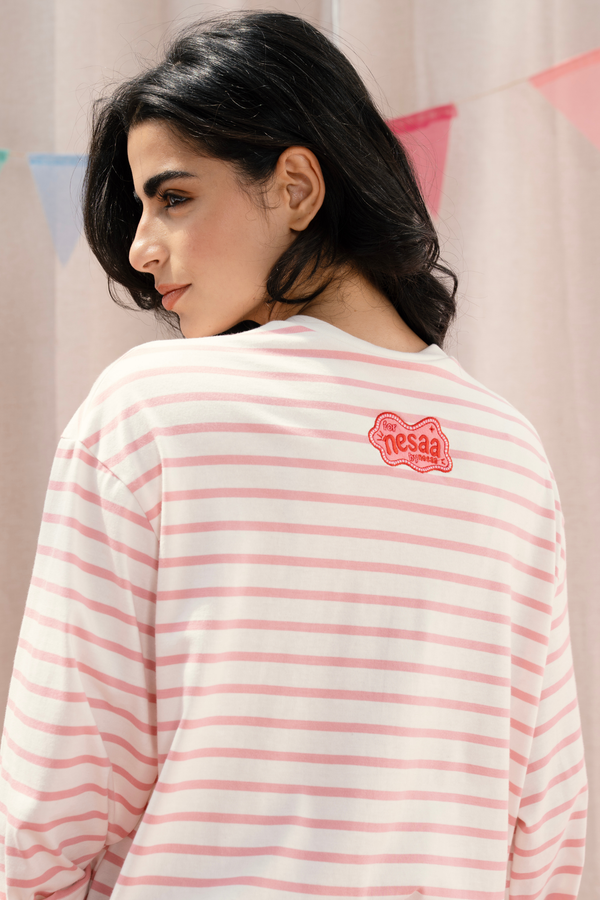 Striped Long Sleeve T-Shirt In Pink