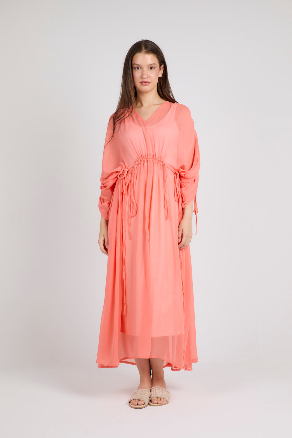 String Tie Dress in Peach