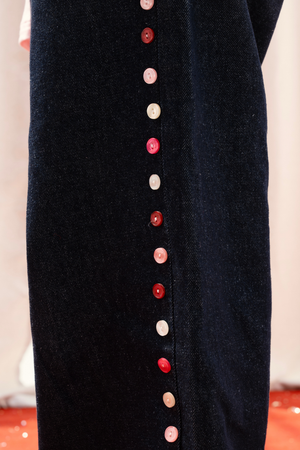 Drawstring Denim Pants with Side Button Details