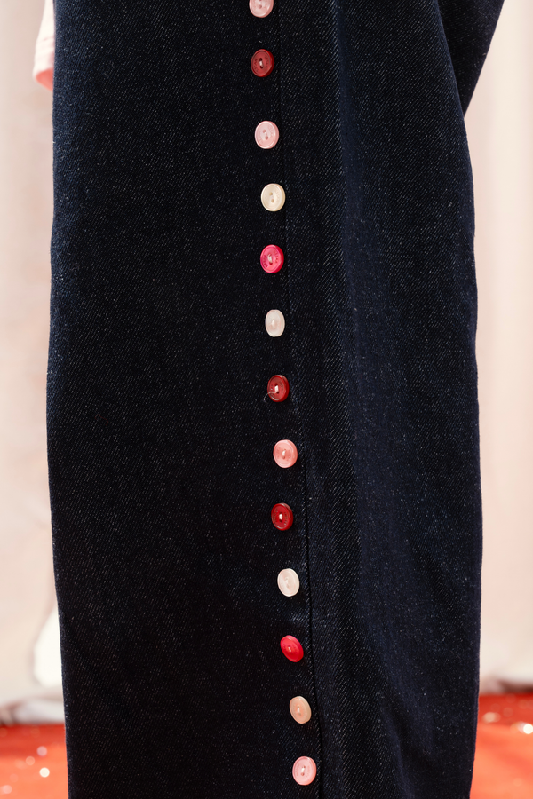 Drawstring Denim Pants with Side Button Details