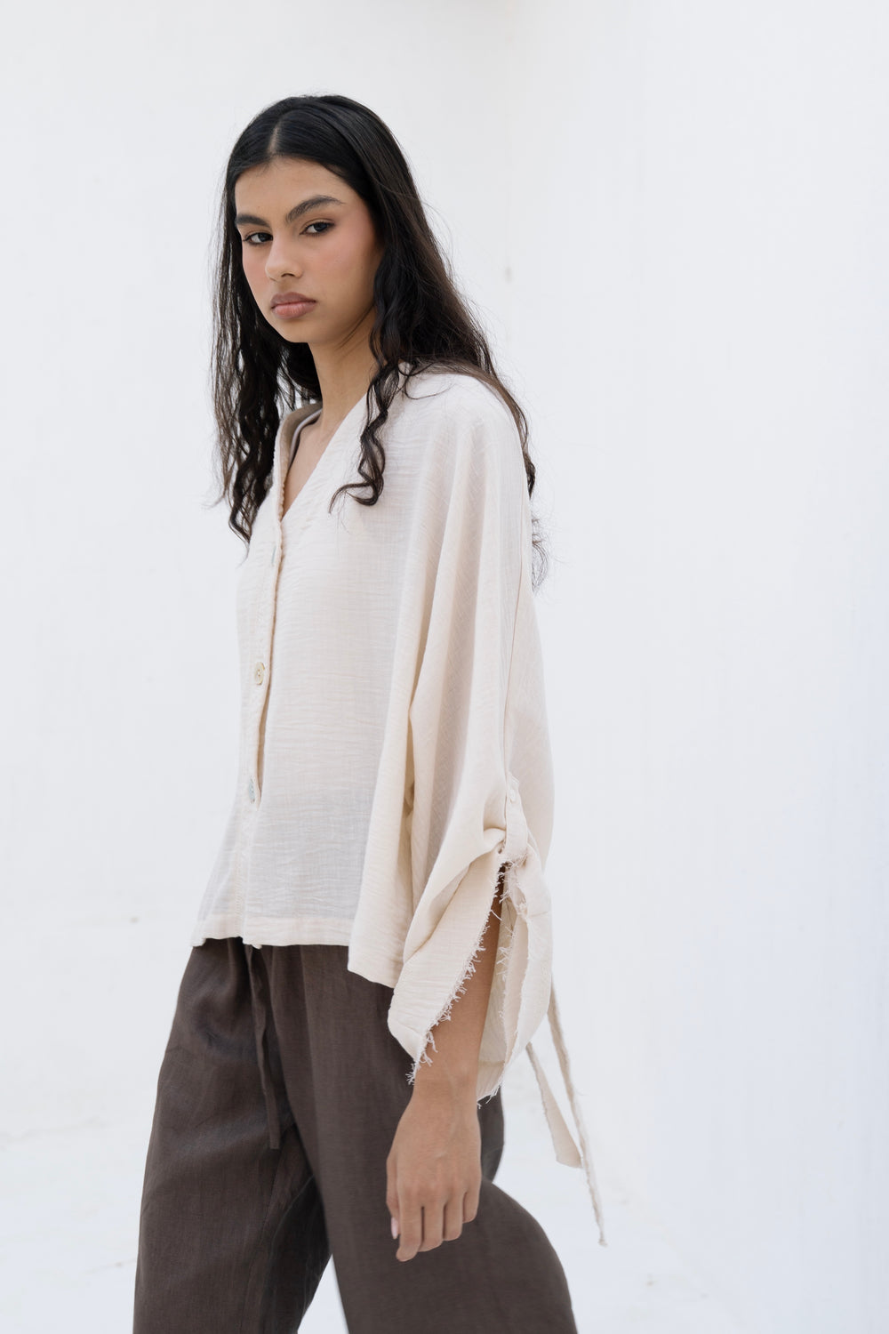 Back-Tie Top in Light Beige