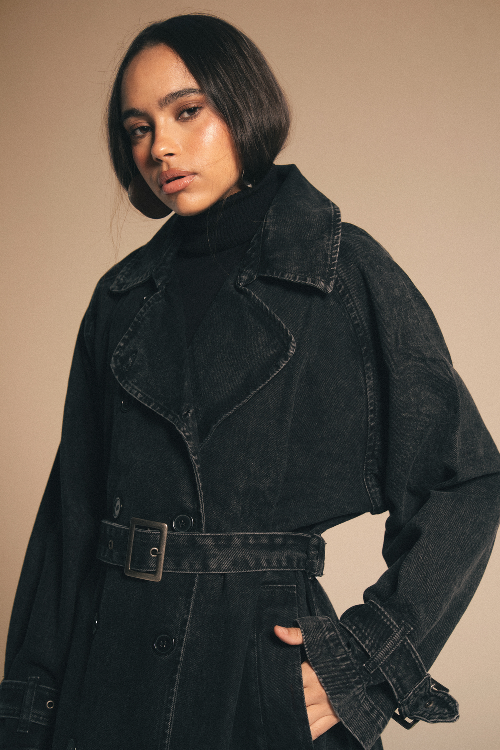 Black Denim Trench Coat