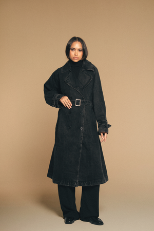 Black Denim Trench Coat
