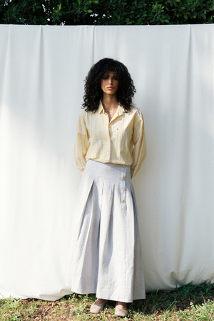 Pleated Linen Skirt in Grey