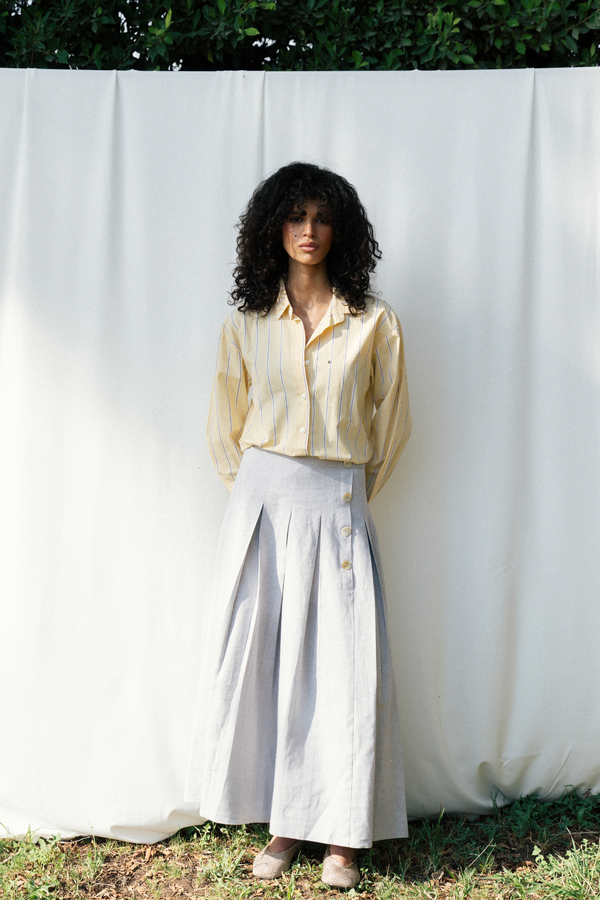 Pleated Linen Skirt in Grey