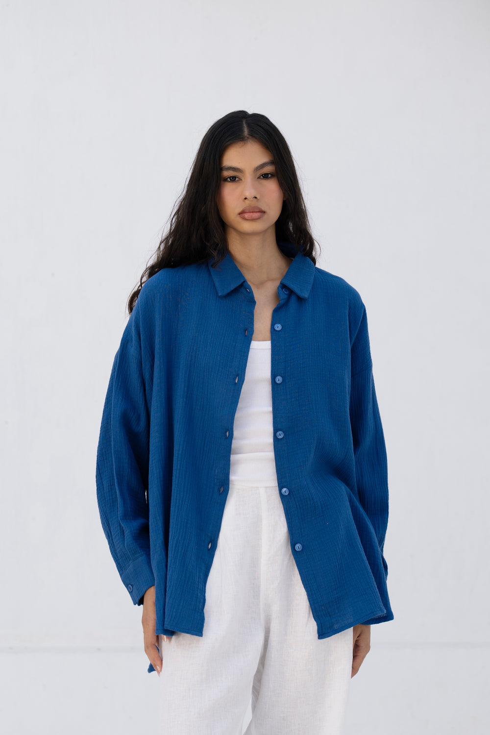 Cotton Muslin Shirt in Royal Blue