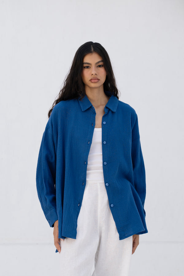Cotton Muslin Shirt in Royal Blue