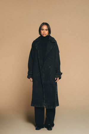 Black Denim Trench Coat