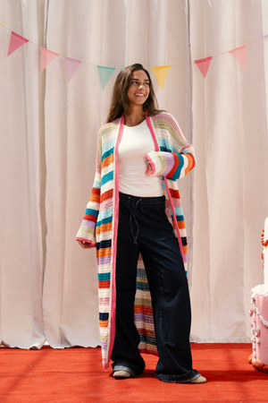 Long Multicolor Crochet Kimono