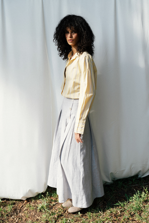 Pleated Linen Skirt in Grey