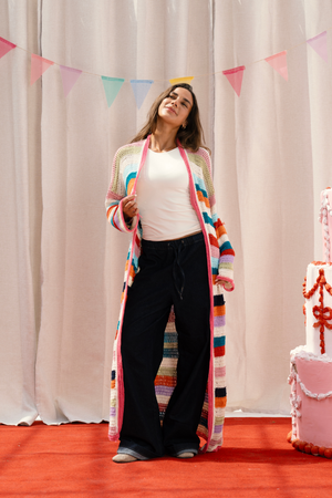 Long Multicolor Crochet Kimono