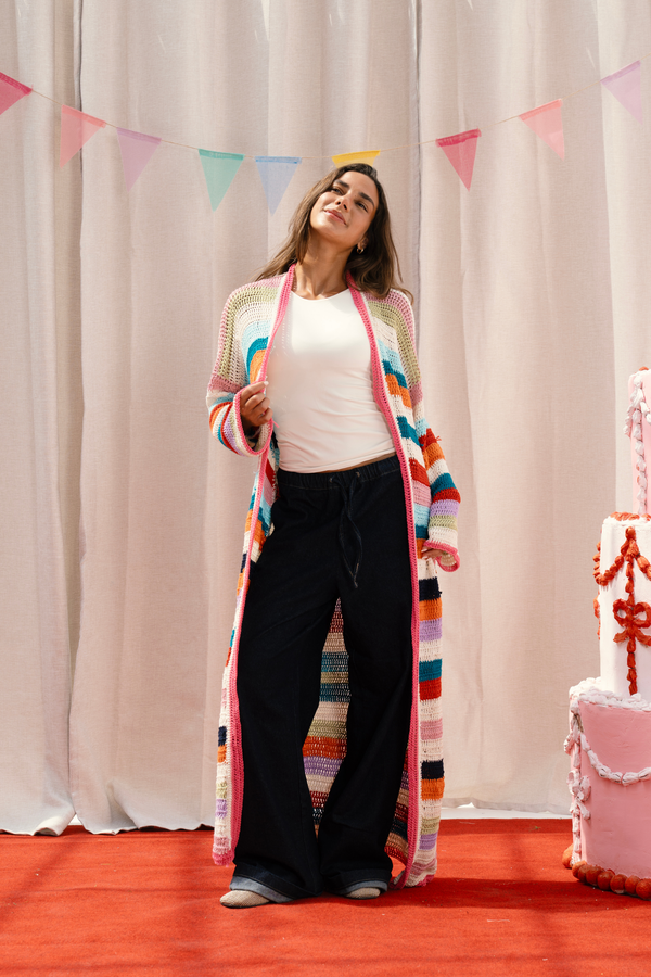 Long Multicolor Crochet Kimono