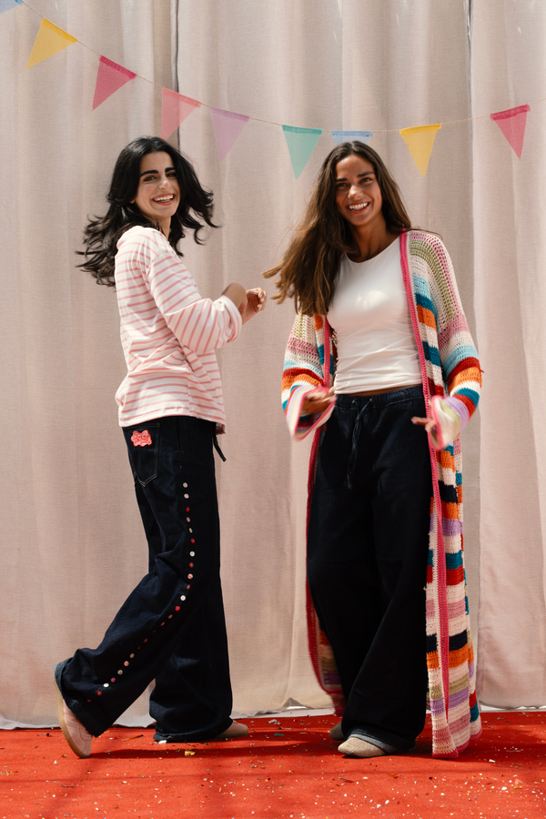 Long Multicolor Crochet Kimono