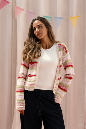 Multi-Stripe Crochet Cardigan