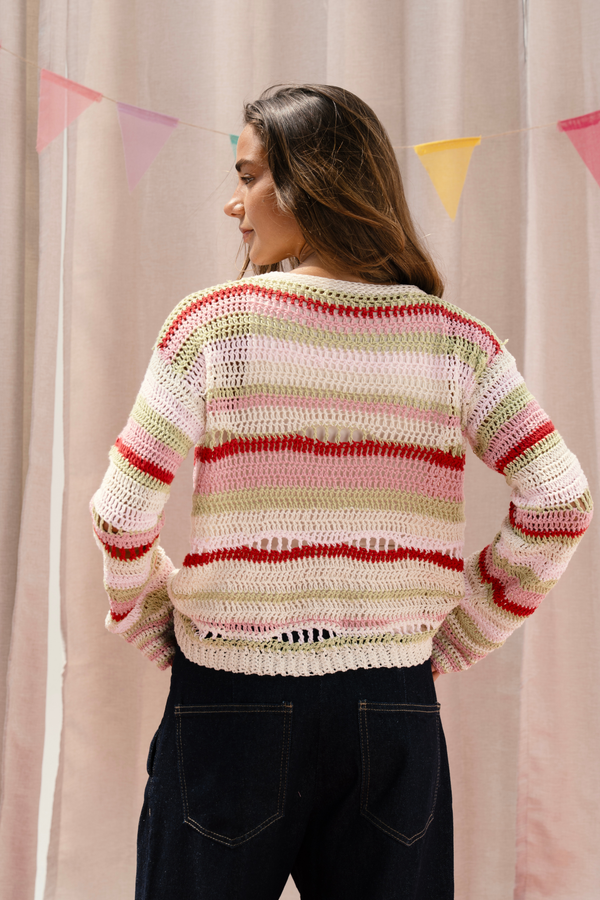 Multi-Stripe Crochet Cardigan